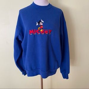 True Vintage 80s 90s Embroidered Disney Mickey Blue Crew Neck Sweatshirt Size L